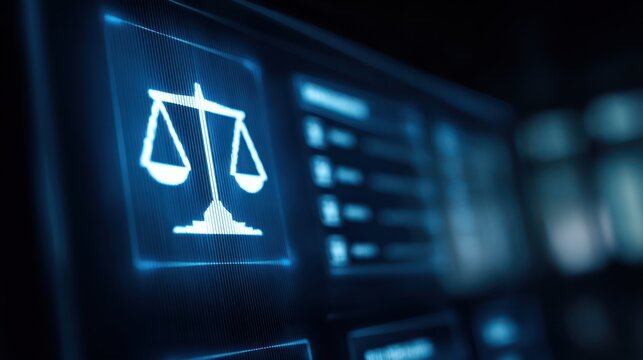 Business Screen Graphic Showing Justice Balance Icon for Regulation