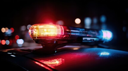 Patrol Car Top Light Bar Flashing Red-Blue during High-Speed Pursuit