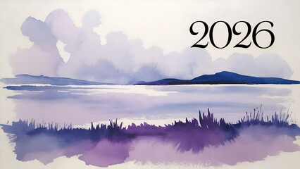 Delicate serif 2026 typography placed tiny at lower lavender border offering extensive blank region for clear design ideas