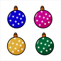 Vector color hand drawn illustration of Christmas tree balls on white background