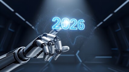 Obraz premium AI Robot Hand Touching 2026 Hologram