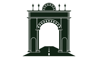 Fototapeta premium Stylized architectural archway with a road perspective leading through, vector graphic. 
