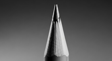 Sharp pencil tip close-up on gray background