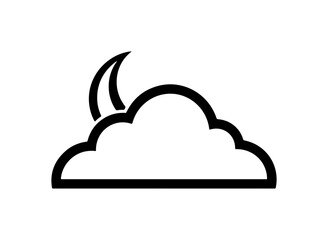 Simple weather icon showing a cloudy night sky with crescent moon shining through