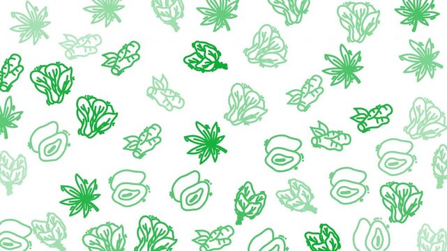 Agricultural pattern with sketched green vegetables and plant outlines, perfect for natureinspired design projects and agricultural themes.
