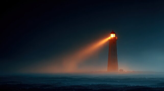 Dramatic Night Scene: Lighthouse in Heavy Rain Fog