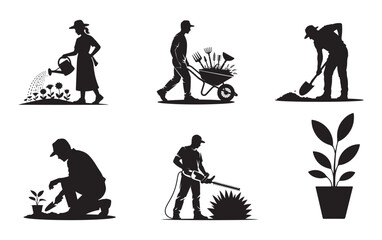 Gardening Silhouette Icons for Planting, Landscaping, and Yard Work.