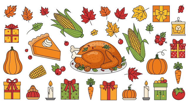 Autumn vegetable collection vector set for healthy Thanksgiving food illustration design