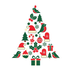 Christmas Tree Made of Festive Holiday Icons.