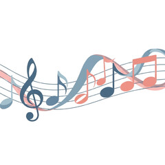 Musical Notes and Abstract Wavy Lines