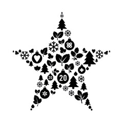 A large star shape created from various black Christmas and winter icons.
