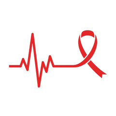 Red Ribbon and Heartbeat Symbol of Awareness