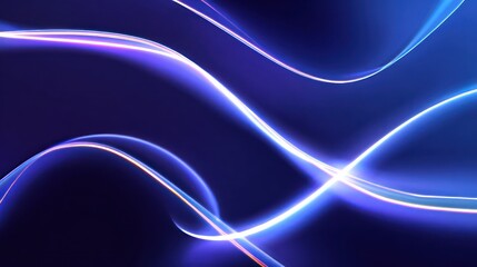 Naklejka premium Neon Light Illuminated Curvy Lines on Dark Blue Abstract