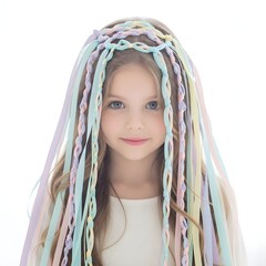 Young girl with colorful braided hair and a halo headband
