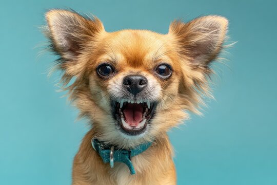 Angry Snarling Chihuahua Dog on Monochromatic Background