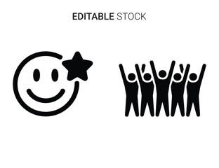 Beautiful silhouette vector of happy face icon with star and group of people celebrating isolated on
