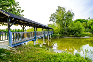 View of the Kranzberger See recreation area in the Amper Valley near Kranzberg. Idyllic nature by the lake.
