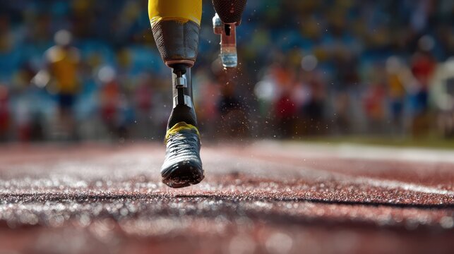 Close-Up of Amputee Athlete's Running Motion on Track