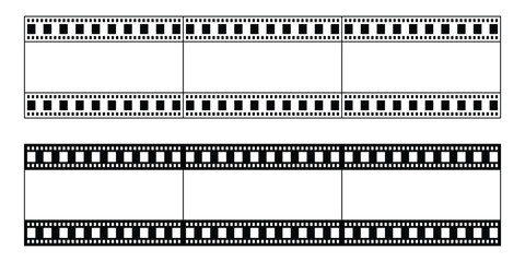 Films Strip Frames Collection. film strip illustration. movie film strip. Film tape vintage icon isolate. Film strip frame or border set. Photo, cinema or movie negative. Vector illustration.