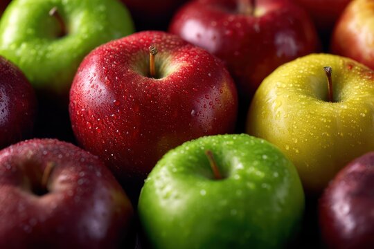 Close-Up Texture: Mixed Colors of Shiny, Healthy Apple Fruits