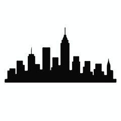 Obraz premium Minimalist City Skyline Icon – Black Silhouette of Urban Buildings with Central Spire on White Background