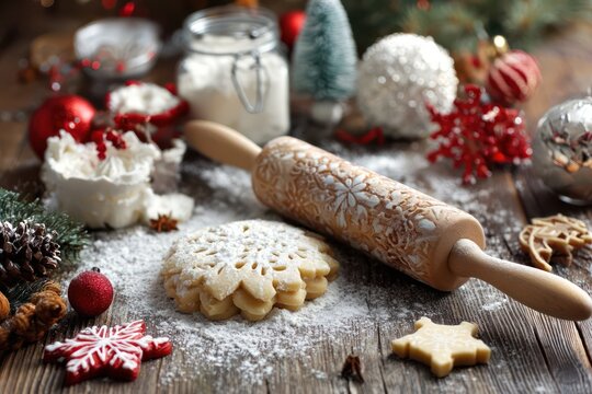 Flat Lay of Cookie Baking Setup for the Holidays