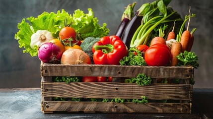 Fresh produce in wooden crate