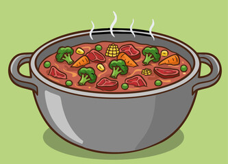 Vector illustration of food cooking in a pot.