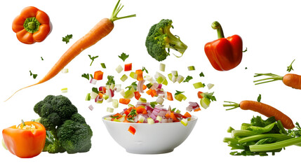 fresh vegetables and salad on a transparent