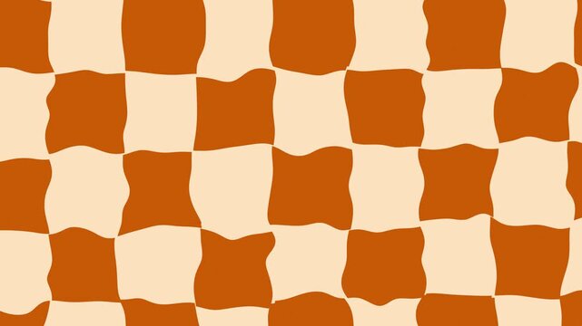Wavy orange and cream checkered pattern abstract background