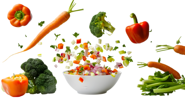 fresh vegetables and salad on a transparent