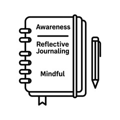 Mindful reflective journaling notebook and pen, isolated on
