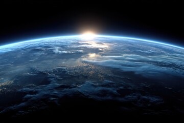 Fototapeta premium Breathtaking Blue Sunrise over Earth in Deep Space