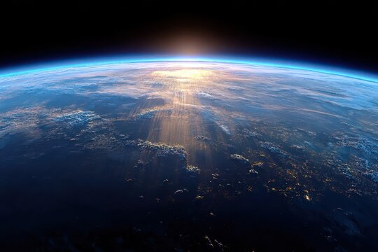 Earth's Horizon at Blue Dawn as Seen from Space