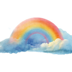 A rainbow is painted on a white background