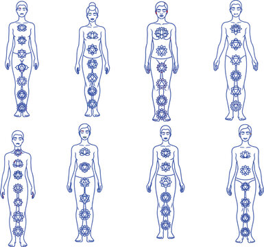 Human Figures With Blue Chakra Symbols body outline