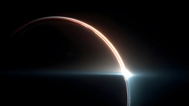 Simple curved light arc against dark background, futuristic cinematic aesthetic, minimal abstract composition, subtle bloom, high-detail 3D render.