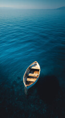 Obraz premium Single boat vast blue ocean