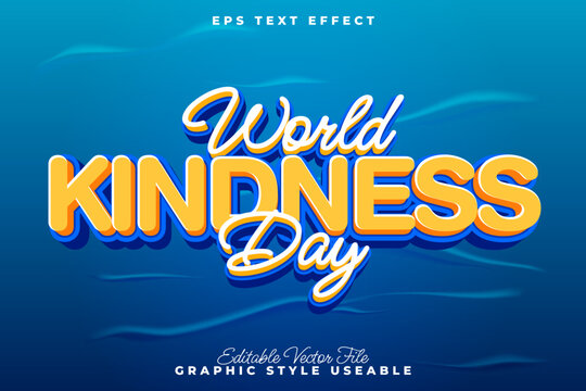 World Kindness Day editable vector text effect with bold blue and orange lettering on a textured blue background promoting a positive message of goodwill and compassion