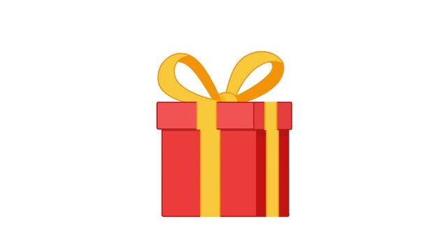 RED gift box with yellow ribbon bow animation isolated on transparent background.