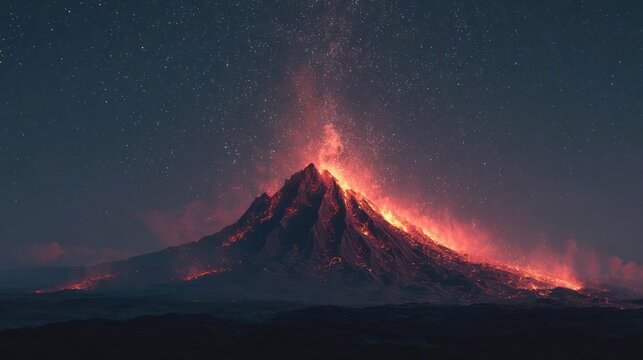 Vivid Closeup of Glowing Lava Flow from Active Volcano