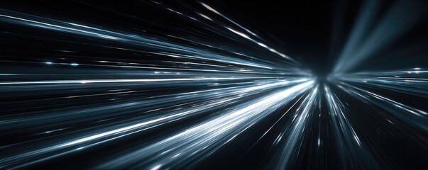 Abstract blue-white light trails representing speed, motion, and digital data flow