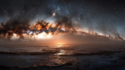 Fototapeta premium Dramatic coastal nightscape under a vivid Milky Way