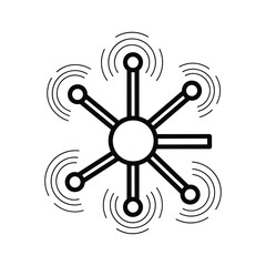 Fototapeta premium Futuristic drone icon with six propellers, a symbol of modern aerial technology