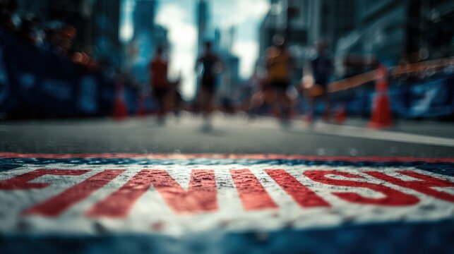 Competitive Race Conclusion with Finish Line Tape Detail