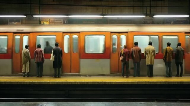 timelapse of passengers waiting on delhi metro platform