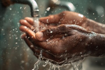 Fototapeta premium Hands Lathering Soap Under Faucet Stream for Hygiene