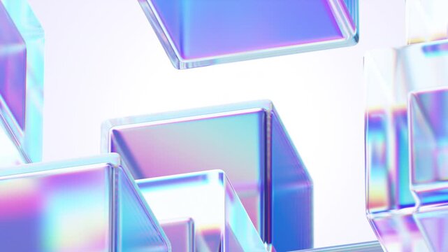 Abstract animation, futuristic glass cubes, background design, 4k seamless looped video, 3d render