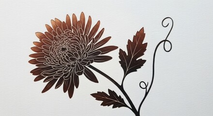 Elegant copper flower design with intricate petals and leaf detailing on white