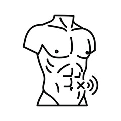 Male torso with abdominal pain icon. outline illustration of human body showing discomfort in lower stomach area.